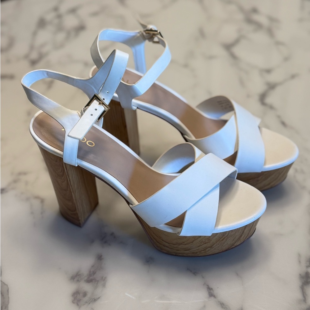 Aldo White and Tan Platform Heels